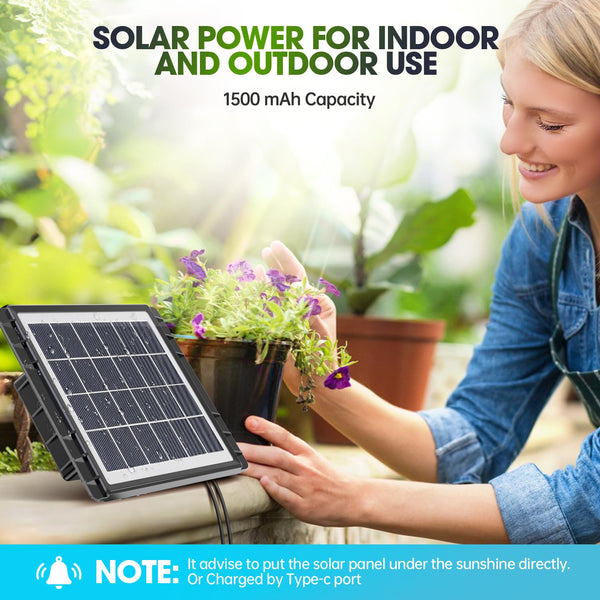 Solar Drip Irrigation System - 15 Potted Indoor Outdoor Garden Balcony Anti-Siphoning Plant Watering System 25 Timing Mode 1500mAh Battery 49FT