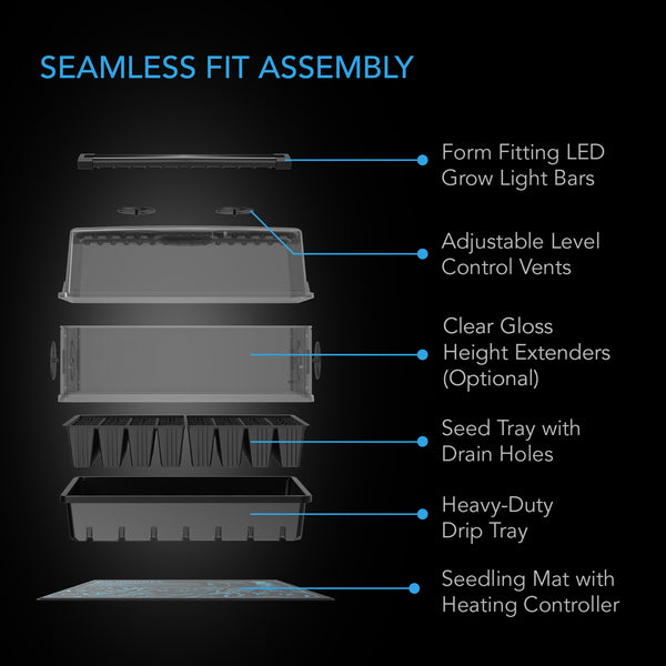 AC Infinity Heavy Duty Humidity Dome Extended Height Kit with Heat Mat, Germination Set with LED Grow Light Bars, 5x8 Cell Tray