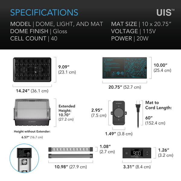 AC Infinity Heavy Duty Humidity Dome Extended Height Kit with Heat Mat, Germination Set with LED Grow Light Bars, 5x8 Cell Tray