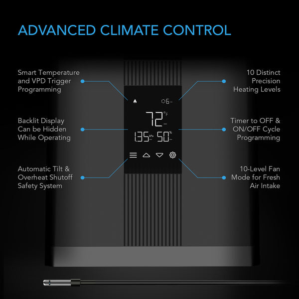 THERMOFORGE T3, Environmental Plant Heater, Smart VPD Controls, True 10 Heat Levels, Tubing Extends into Grow Tent