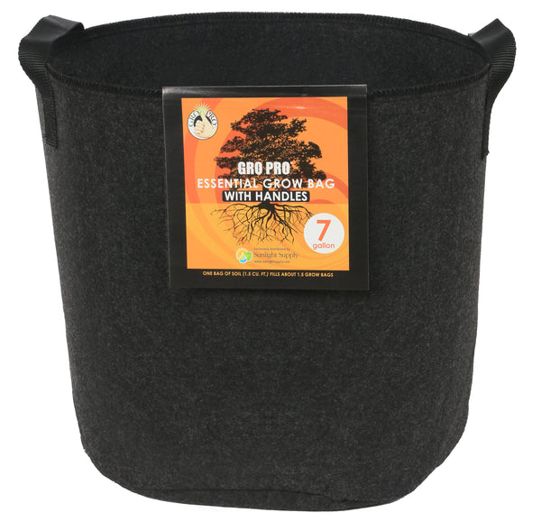 Gro Pro® 7 Gallon  Essential Round Fabric Pots with Handles - Black